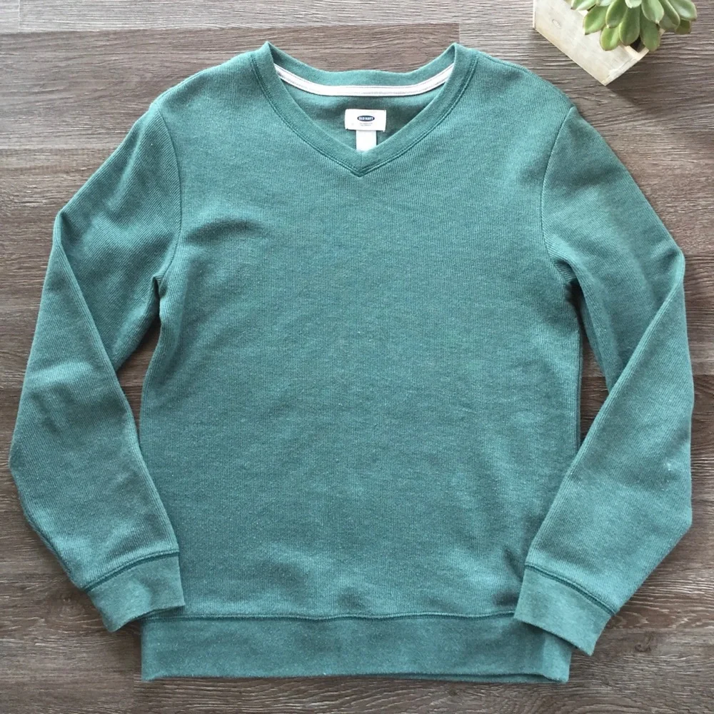 Old Navy Sweater Kid’s Size XL Long Sleeve V-Neck French-Ribbed Green